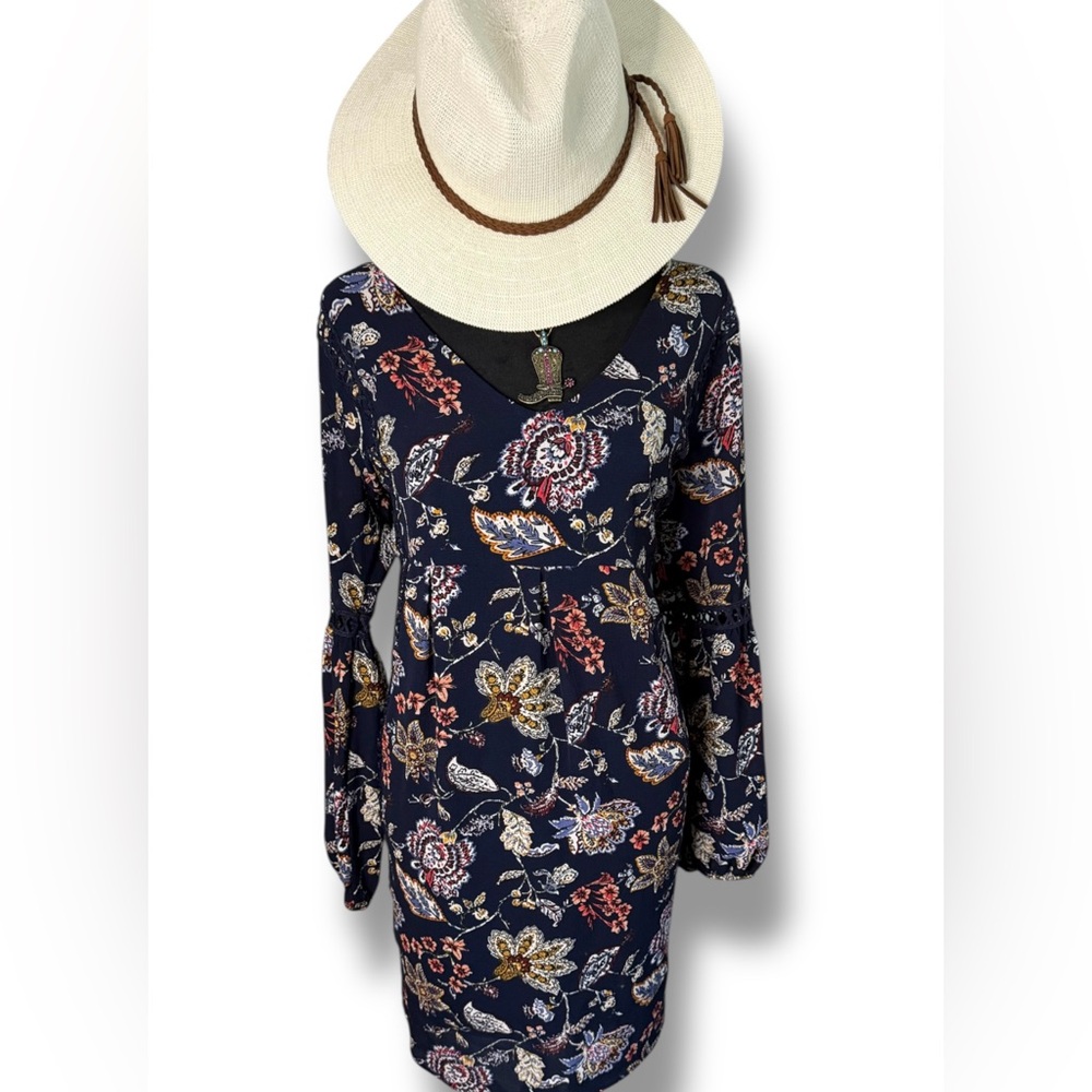 Wrangler Floral Long Sleeve Dress - Navy View 4